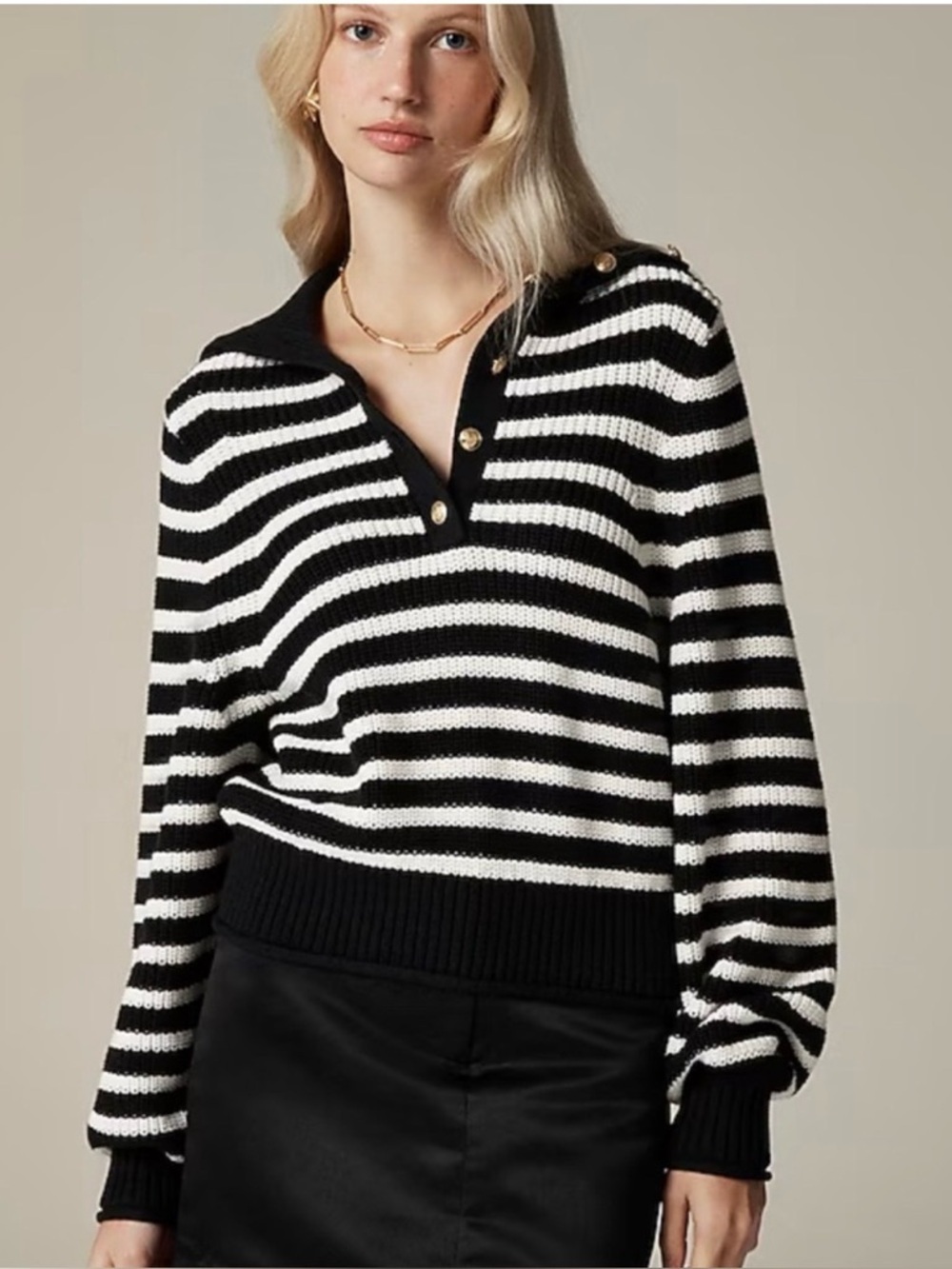 J. Crew Ribbed cotton button-collar sweater in stripe in Size Medium